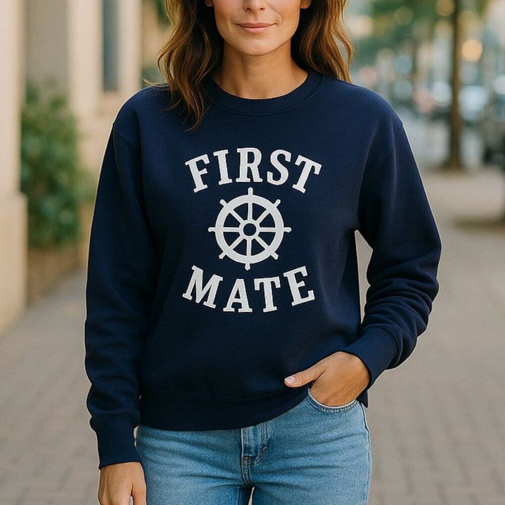 Vintage Russell First Mate Nautical Navy Blue Sweatshirt Made in USA Size Small